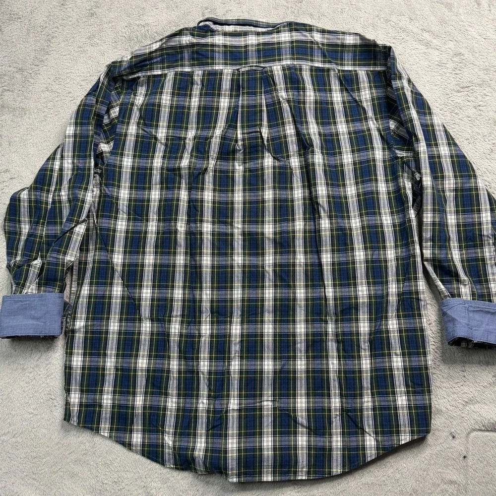 IZOD Mens XL Plaid Button Down Shirt Navy Blue Green White Long Sleeve Cotton